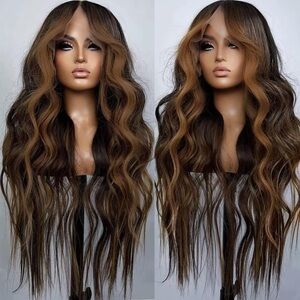 Elegant Long Wavy Brown Ombre Wig